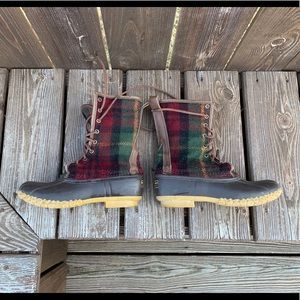 L.L. Bean boots, plaid upper, size 8M